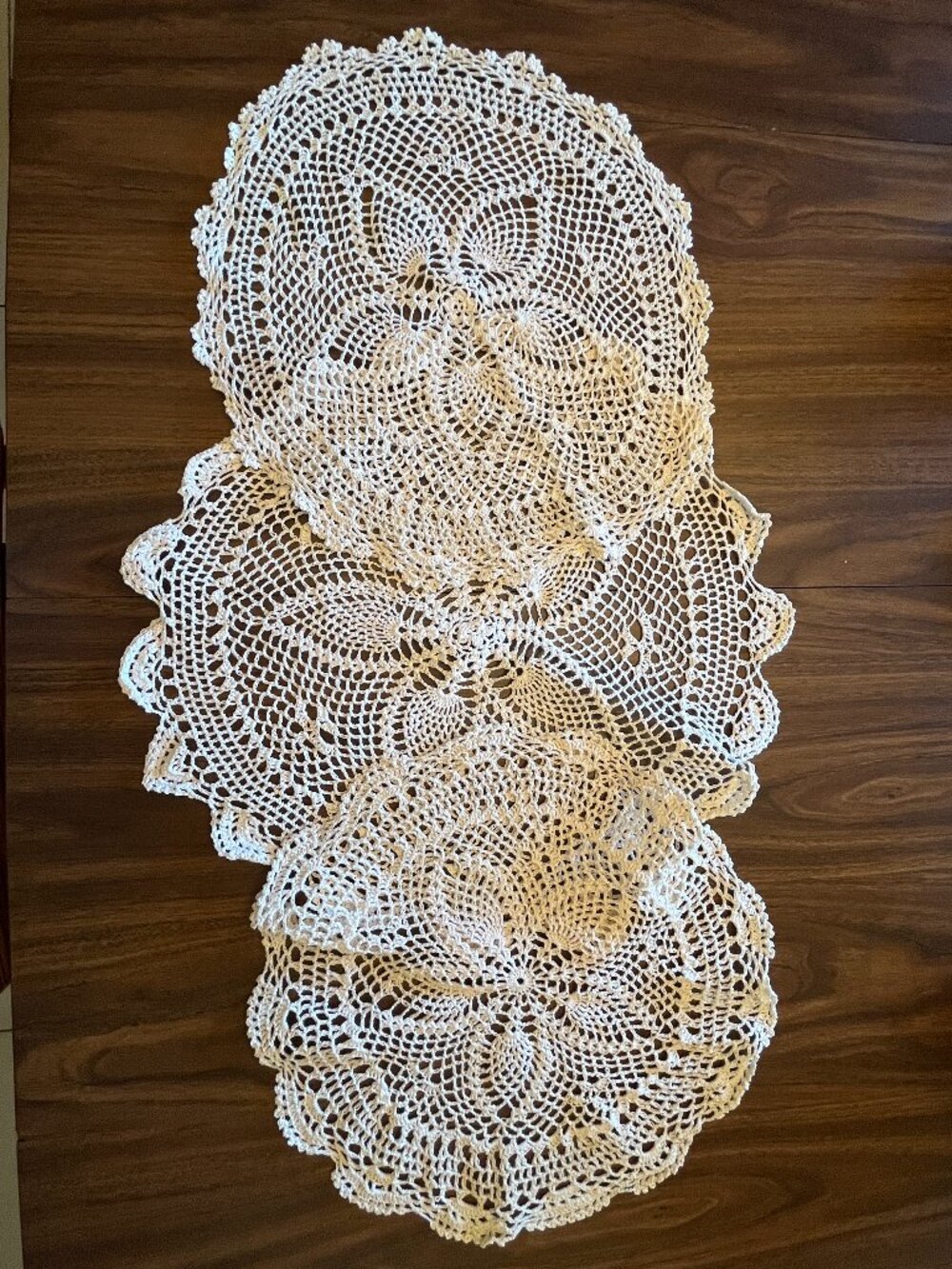 Hand Knitted Doily Lot 3 Round Lace Mats 13 15 17 Inch Shabby Chic Table Vintage